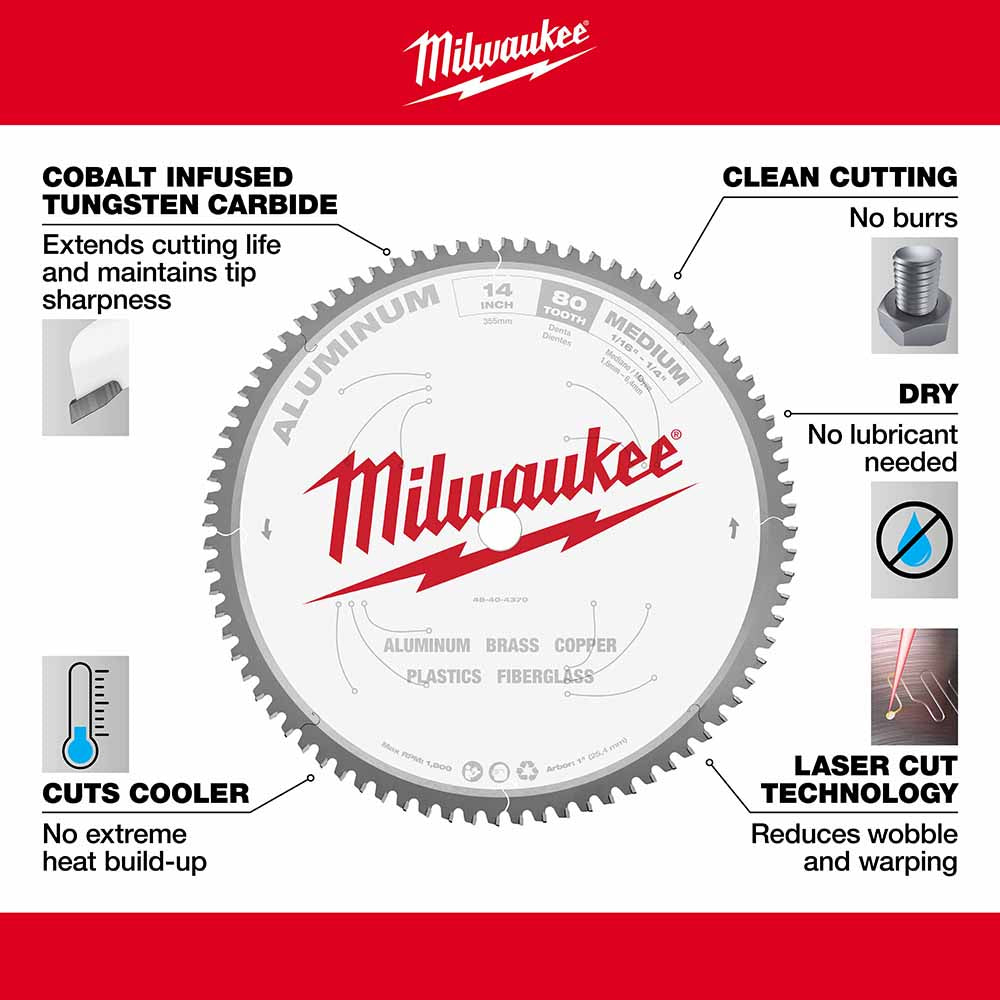 Milwaukee  48-40-4370 14" 80T ALUMINUM CSB, 1" - 4