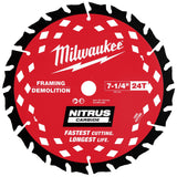Milwaukee 48-41-0750 7-1/4" 24T NITRUS Carbide Framing & Demolition Circular Saw Blade