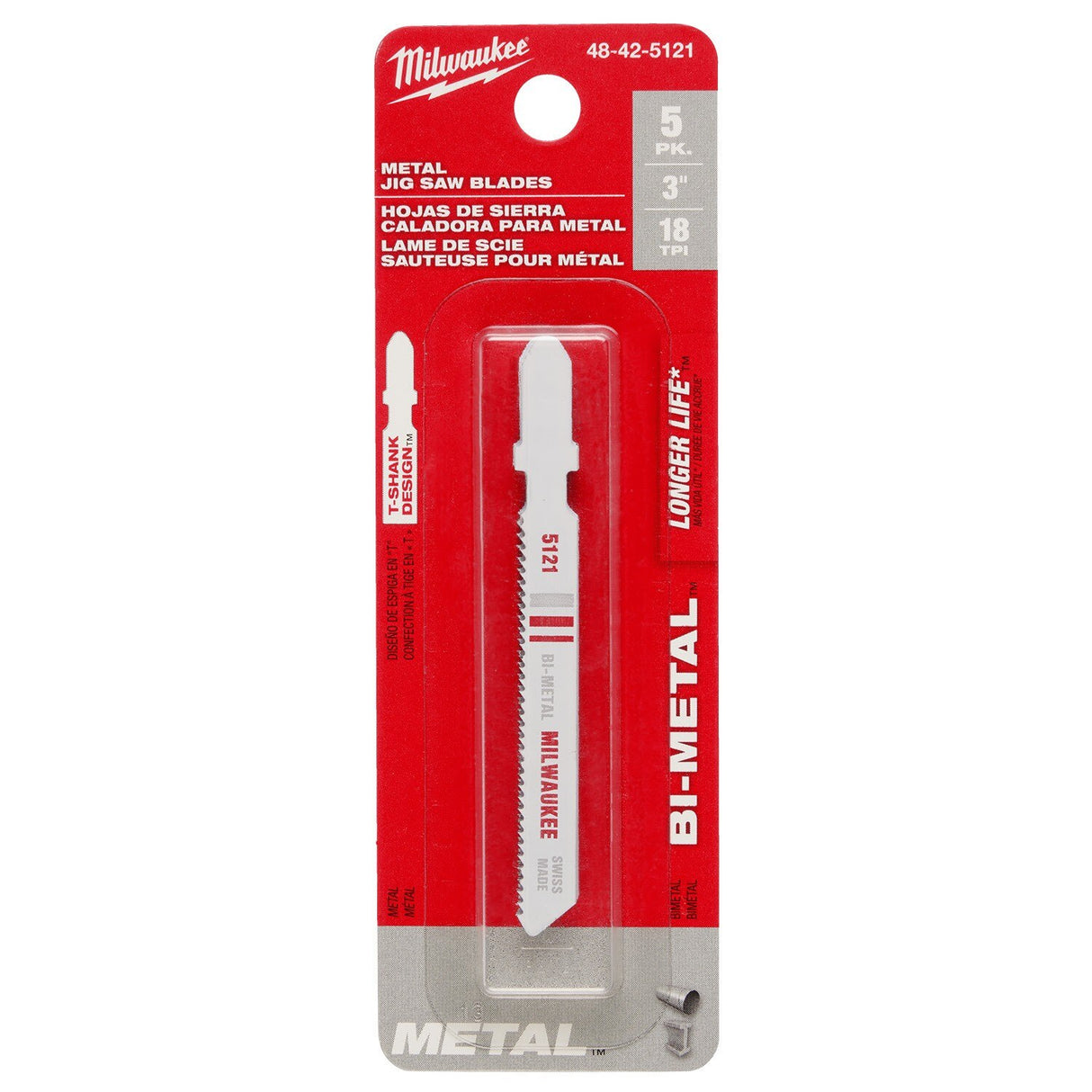 Milwaukee 48-42-5121 3" X 18 TPI, Bi-Metal Jig Saw Blades, 5-Pack - 8