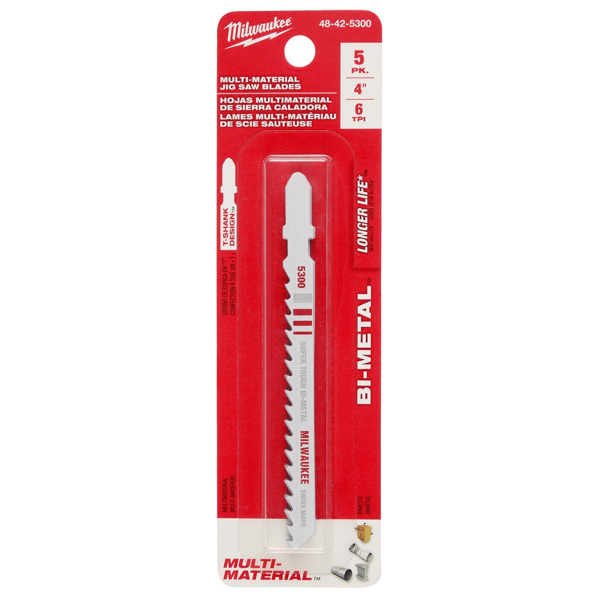 Milwaukee 48-42-5300 4" X 6 TPI, Bi-Metal Jig Saw Blades, 5-Pack - 8