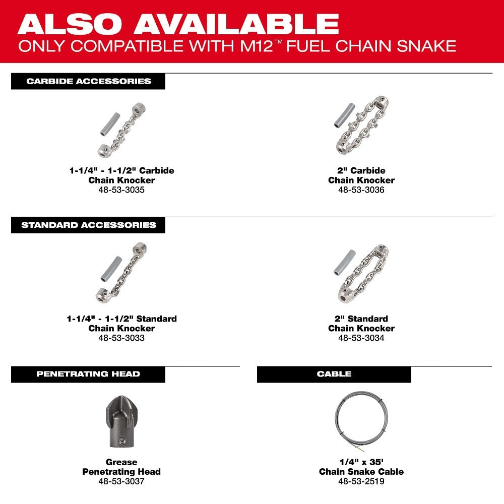 Milwaukee 48-53-3035 1-1/4" - 1-1/2" Carbide Chain Knocker for 1/4" Chain Snake Cable - 4