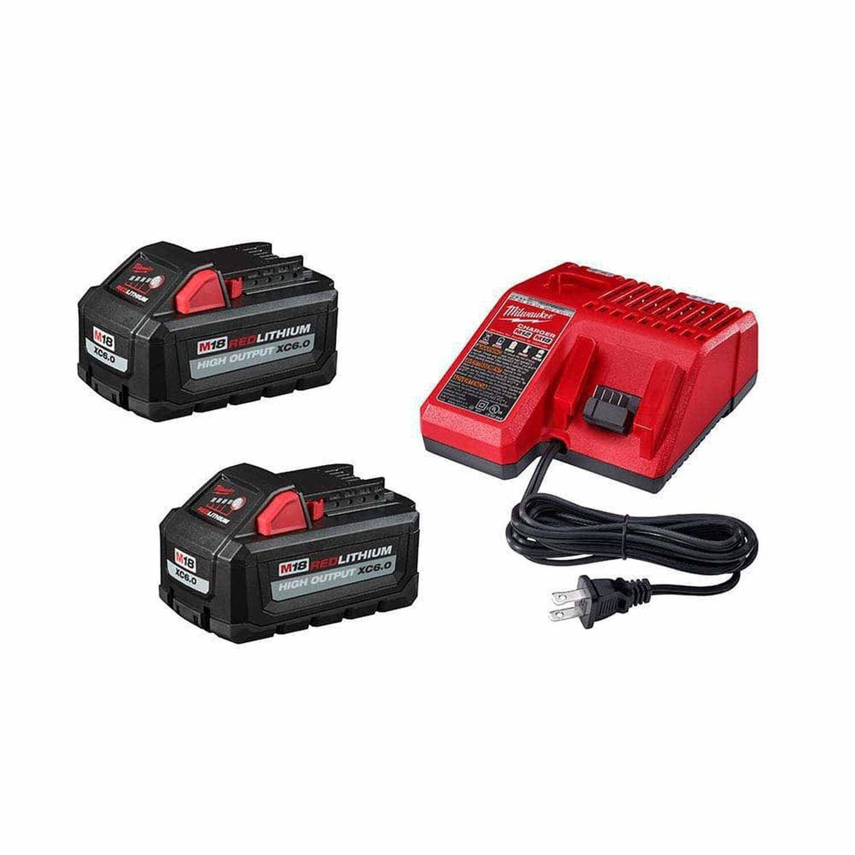 Milwaukee 48-59-1862S M18 High Output XC6.0 Battery 2-Pack with M18/M12 Multi-Voltage Charger (3 Piece)