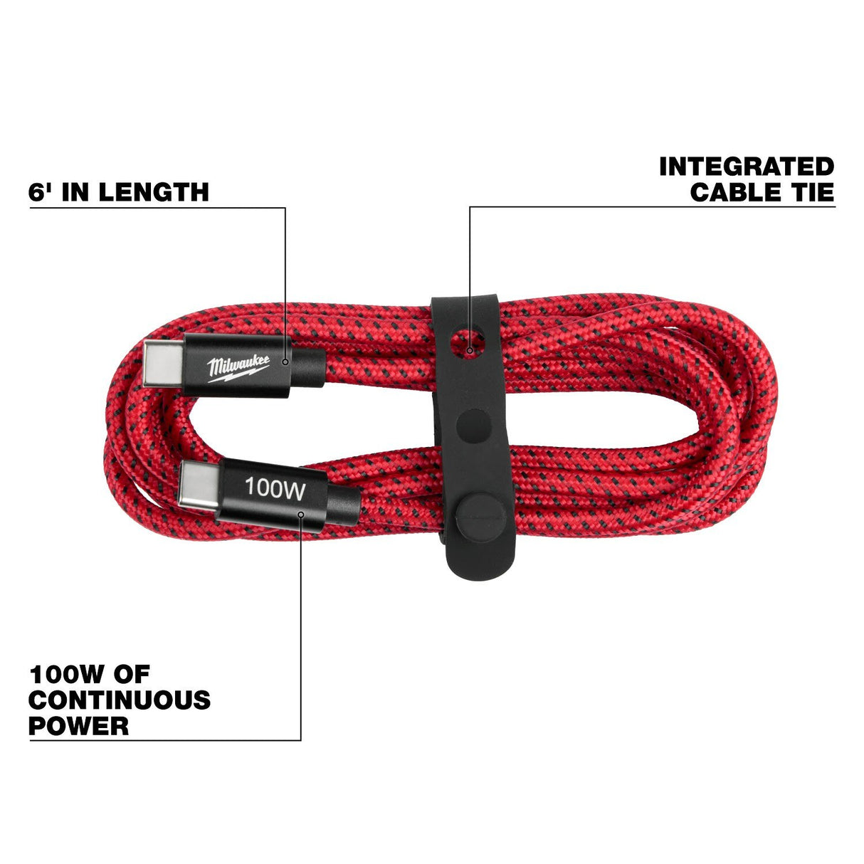 Milwaukee 48-59-2848 100W USB-C PD Charging Cable, 6 ft length for fast M18 battery charging - 2
