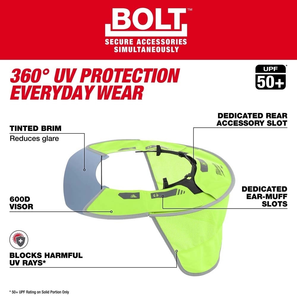 Milwaukee 48-73-1078 BOLT Sun Visor with Sunshade - 360 Degree UV Protection - 4