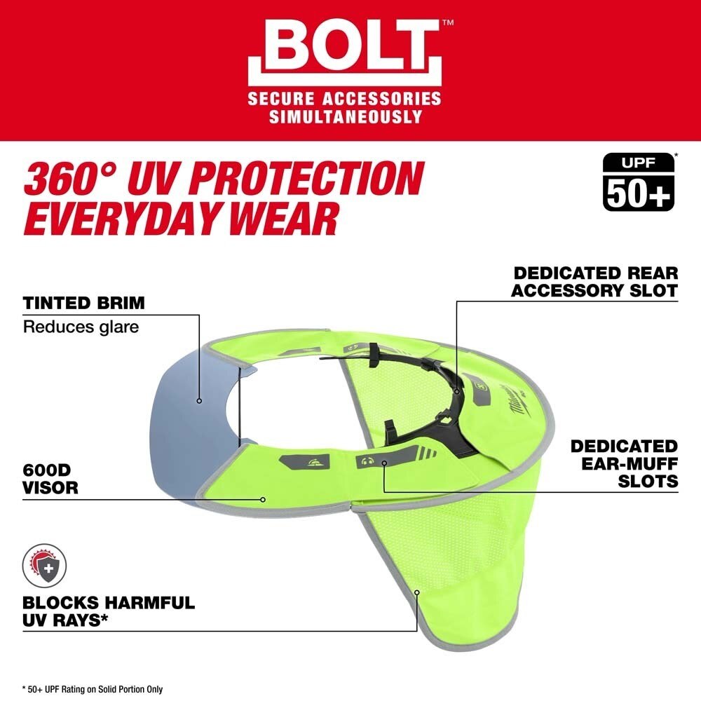 Milwaukee 48-73-1078 BOLT Sun Visor with Sunshade - 360 Degree UV Protection - 4