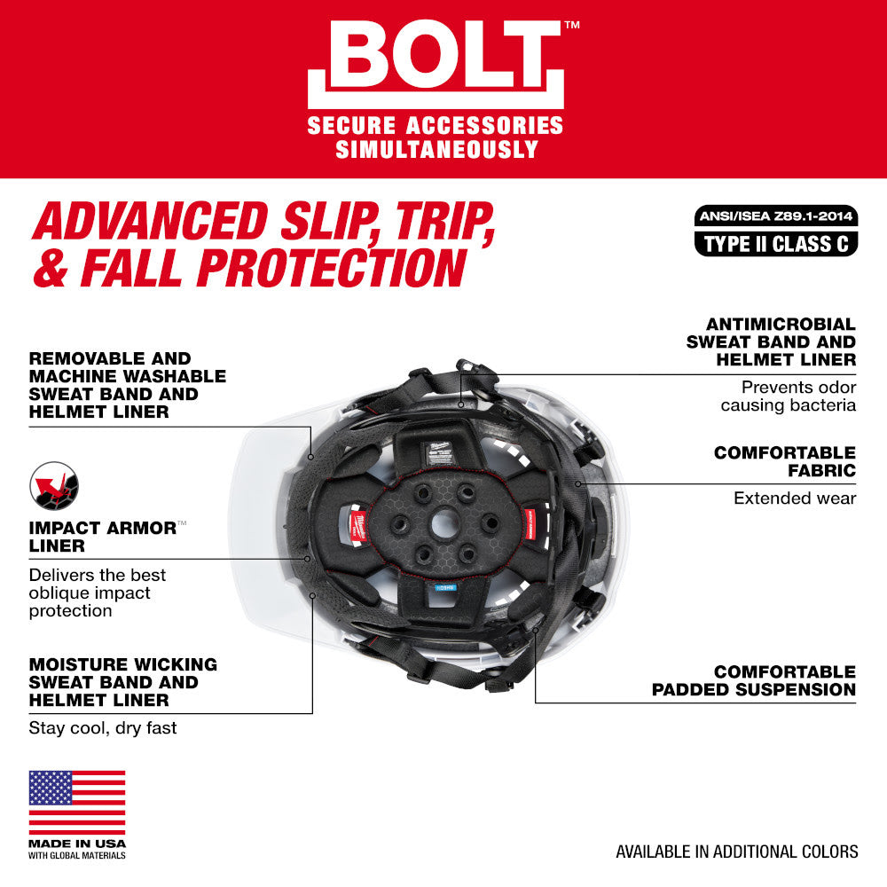 Milwaukee 48-73-1374 BOLT Black Front Brim Vented Safety Helmet with IMPACT ARMOR Liner (USA) - Type 2, Class C - 4