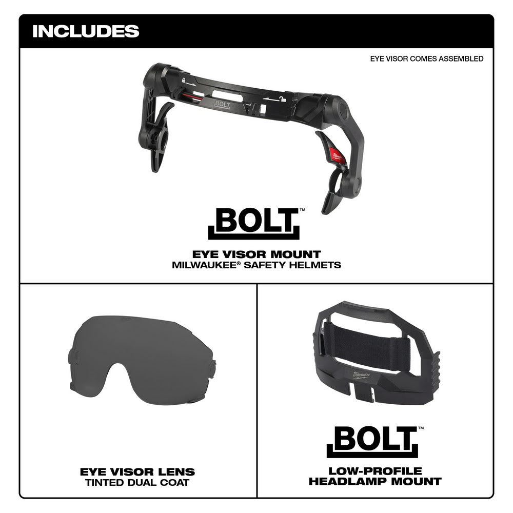 Milwaukee 48-73-1416 BOLT Eye Visor - Tinted Dual Coat Lens with Head Lamp Mount Bracket (Compatible with Milwaukee Safety Helmets) - 6