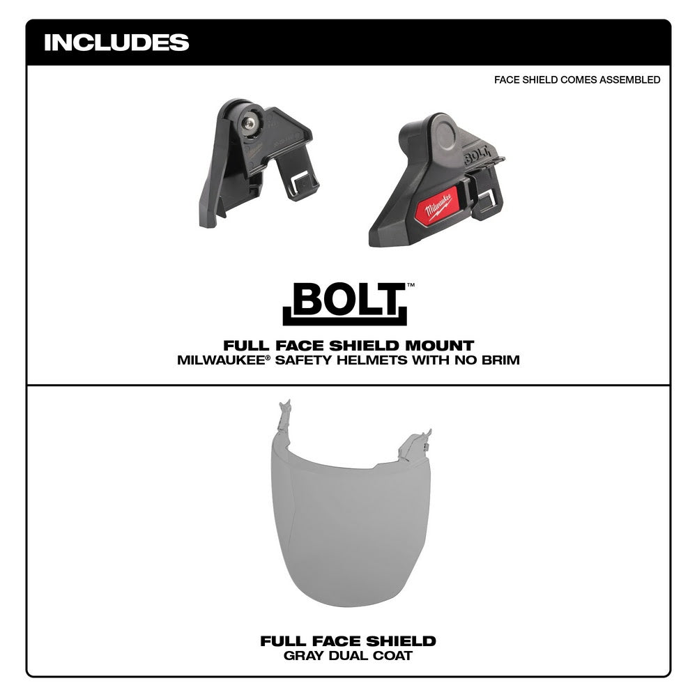 Milwaukee 48-73-1426 BOLT Full Face Shield - Gray Dual Coat Lens (Compatible with Milwaukee Safety Helmet [No Brim]) - 6