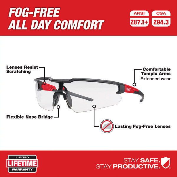 Milwaukee 48-73-2012 Safety Glasses - Clear Fog-Free Lenses - 8