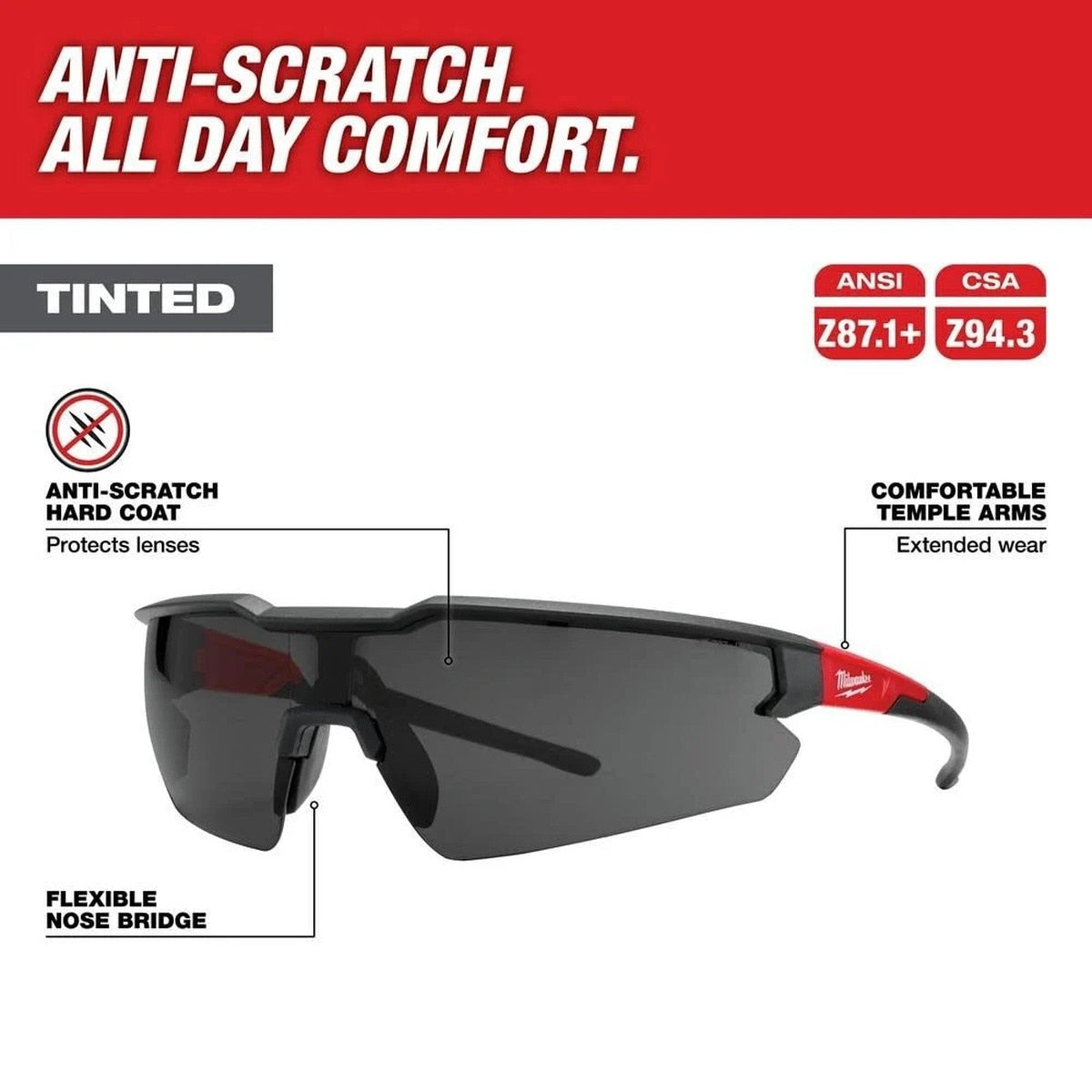 Milwaukee 48-73-2054 Tinted Anti-Scratch Safety Glasses for Jobsite Eye Protection (3 Pack) - 2