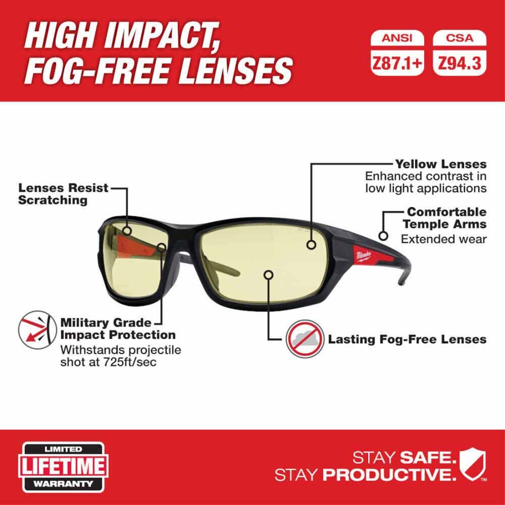 Milwaukee 48-73-2121 Performance Safety Glasses - Yellow Fog-Free Lenses (Polybag) - 3