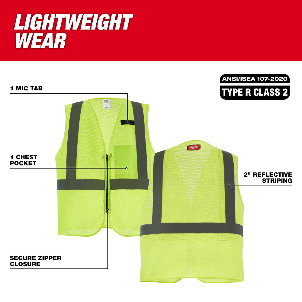 Milwaukee 48-73-2242 Class 2 High Visibility Yellow Mesh One Pocket Safety Vest - L/XL - 3