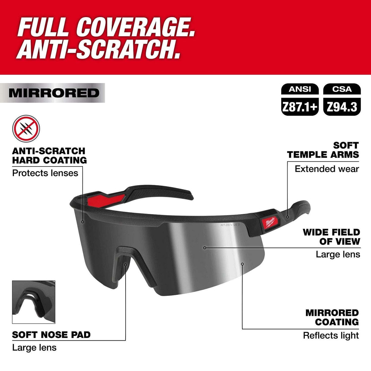 Milwaukee 48-73-2502 Wrap Around Safety Glasses with Silver Mirrored Anti-Scratch Lenses - 2