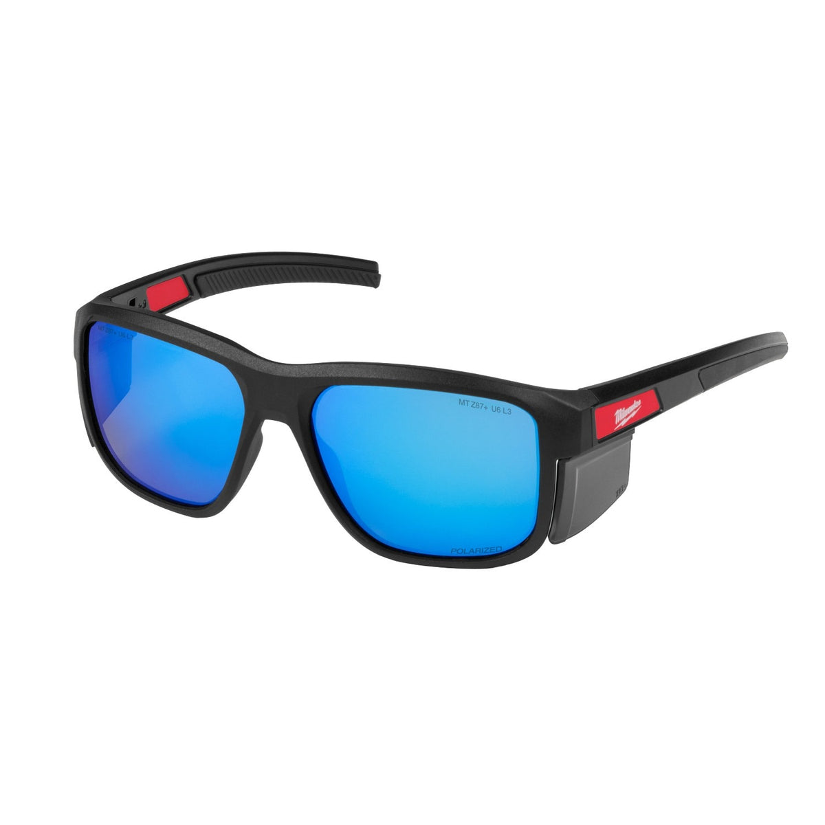 Milwaukee 48-73-2511 Polarized Full Frame Safety Glasses with Removable Side Shields Blue Mirrored Dual Coat Lenses