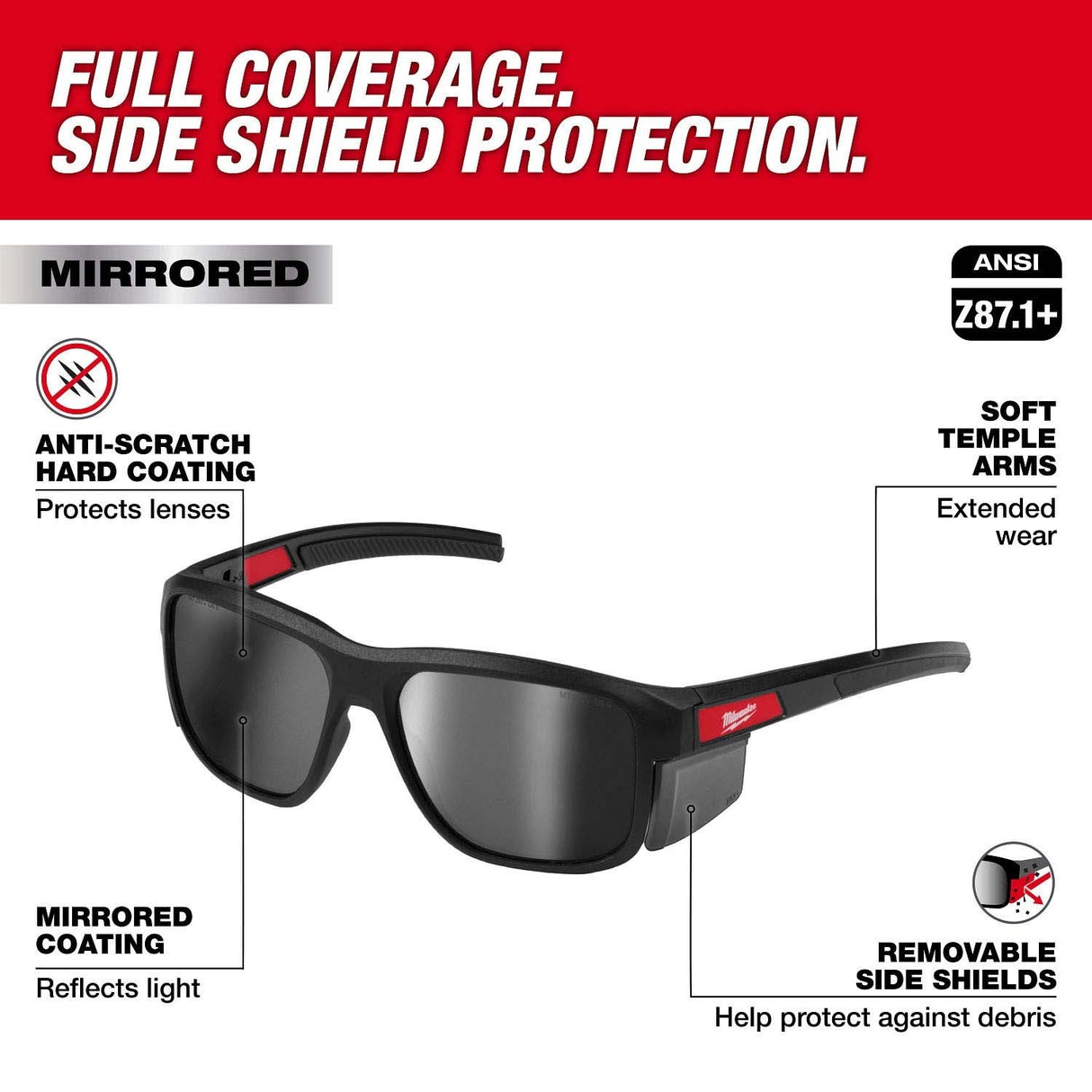 Milwaukee 48-73-2512 Full Frame Safety Glasses with Removable Side Shields Silver Mirrored Anti-Scratch Lenses - 2