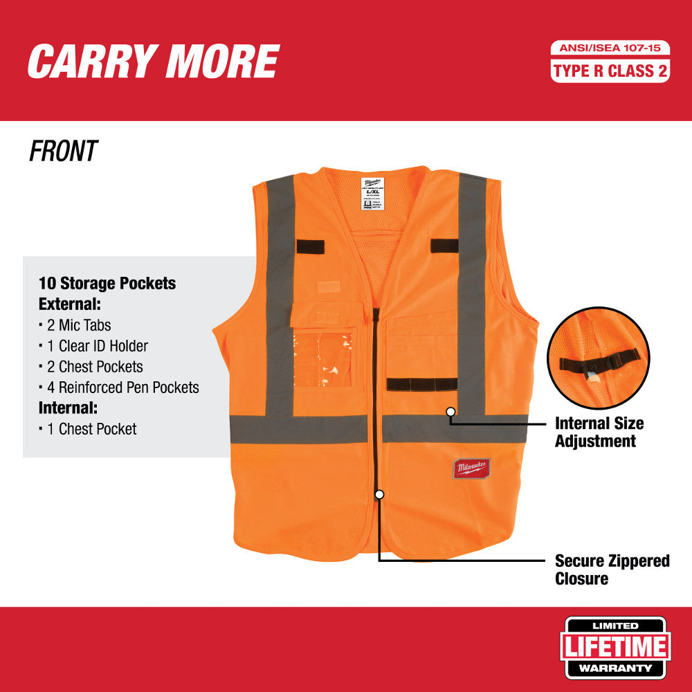 Milwaukee 48-73-5032 High Visibility Orange Safety Vest - L/XL - 6