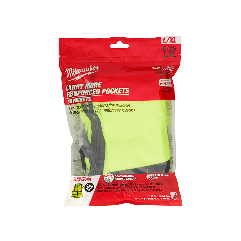 Milwaukee 48-73-5042 High Visibility Yellow Performance Safety Vest - L/XL - 13