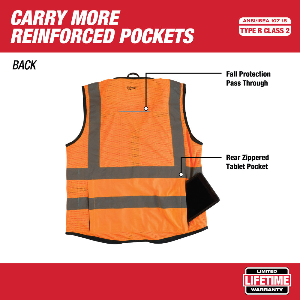 Milwaukee 48-73-5052 High Visibility Orange Performance Safety Vest - L/XL - 2