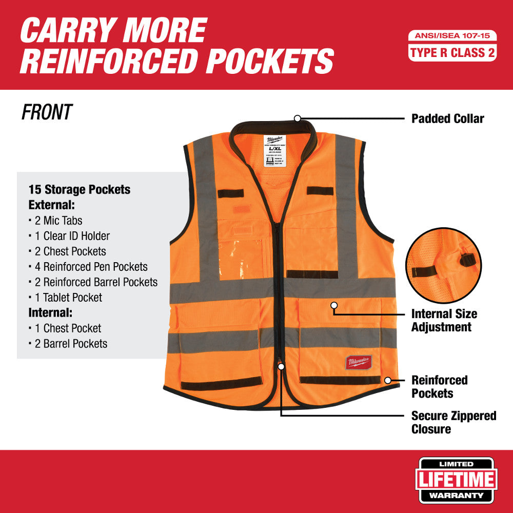 Milwaukee 48-73-5053 High Visibility Orange Performance Safety Vest - XXL/XXXL - 2