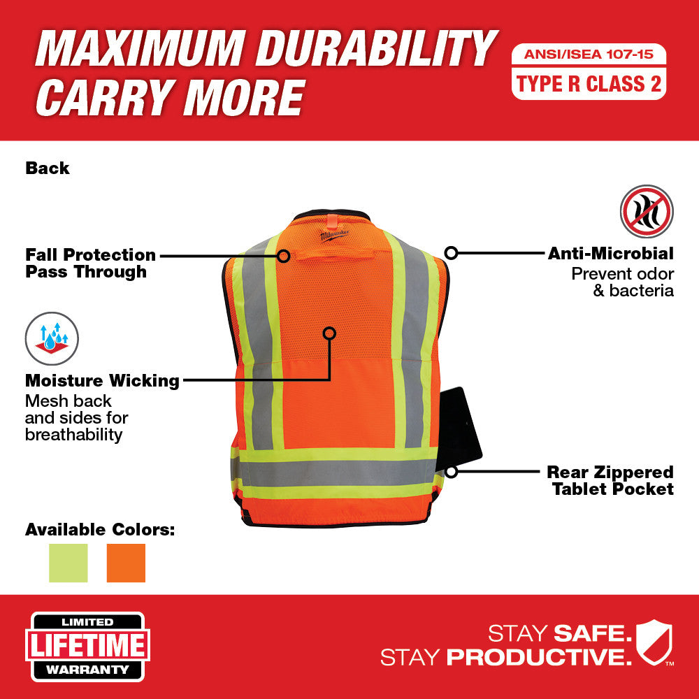 Milwaukee 48-73-5166 Class 2 Surveyor's High Visibility Orange Safety Vest - L/XL - 8