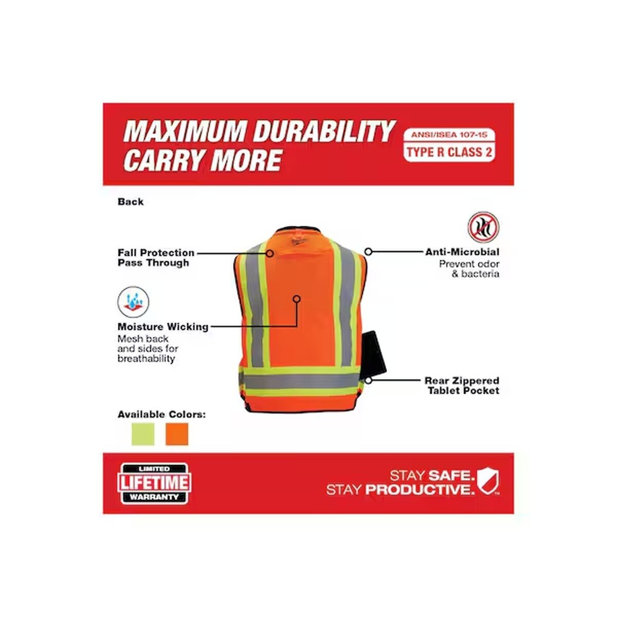 Milwaukee 48-73-5167 Class 2 Surveyors High Visibility Orange Safety Vest 2XL 3XL (1 Pack) - 3