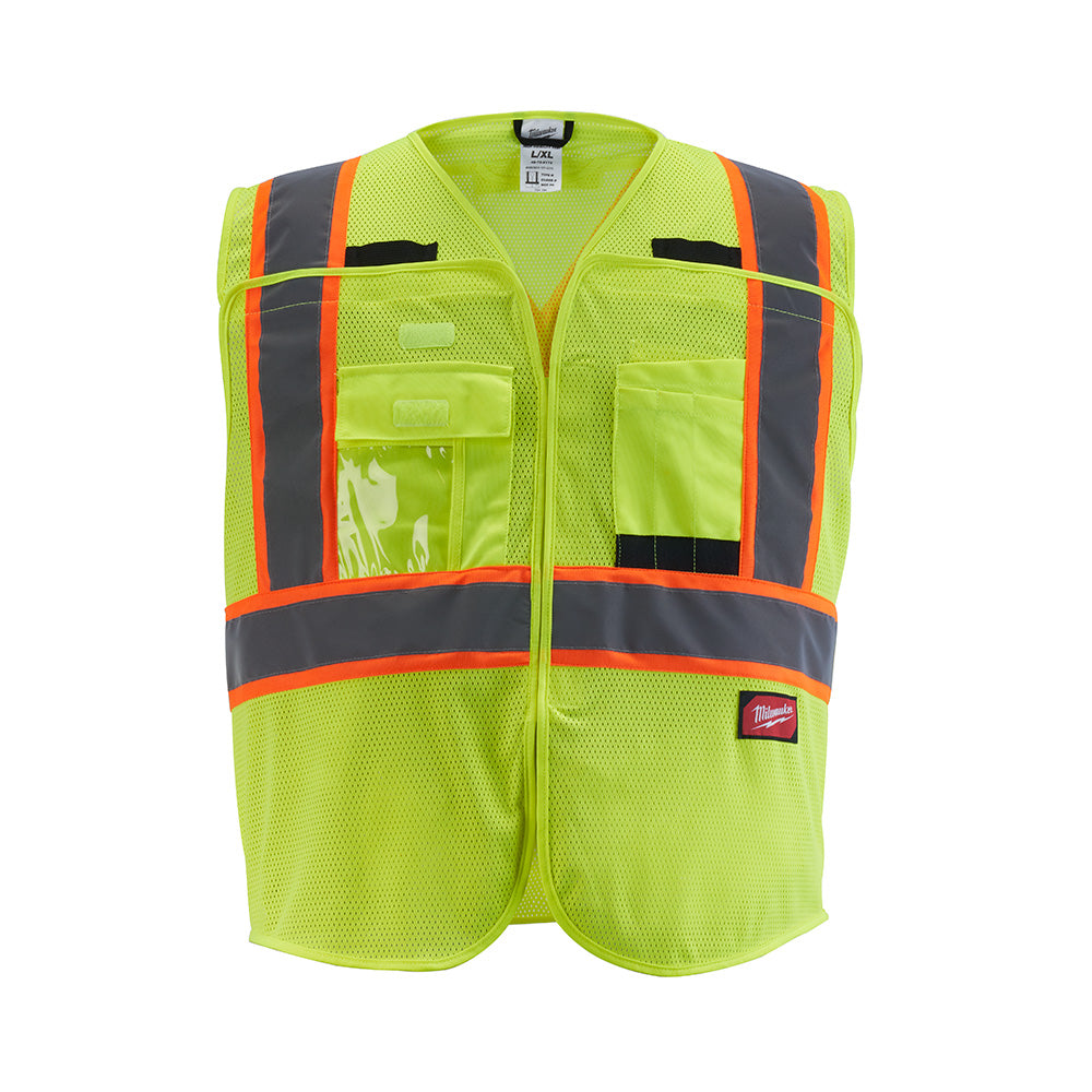 Milwaukee 48-73-5172 Class 2 Breakaway High Visibility Yellow Mesh Safety Vest - L/XL (CSA)