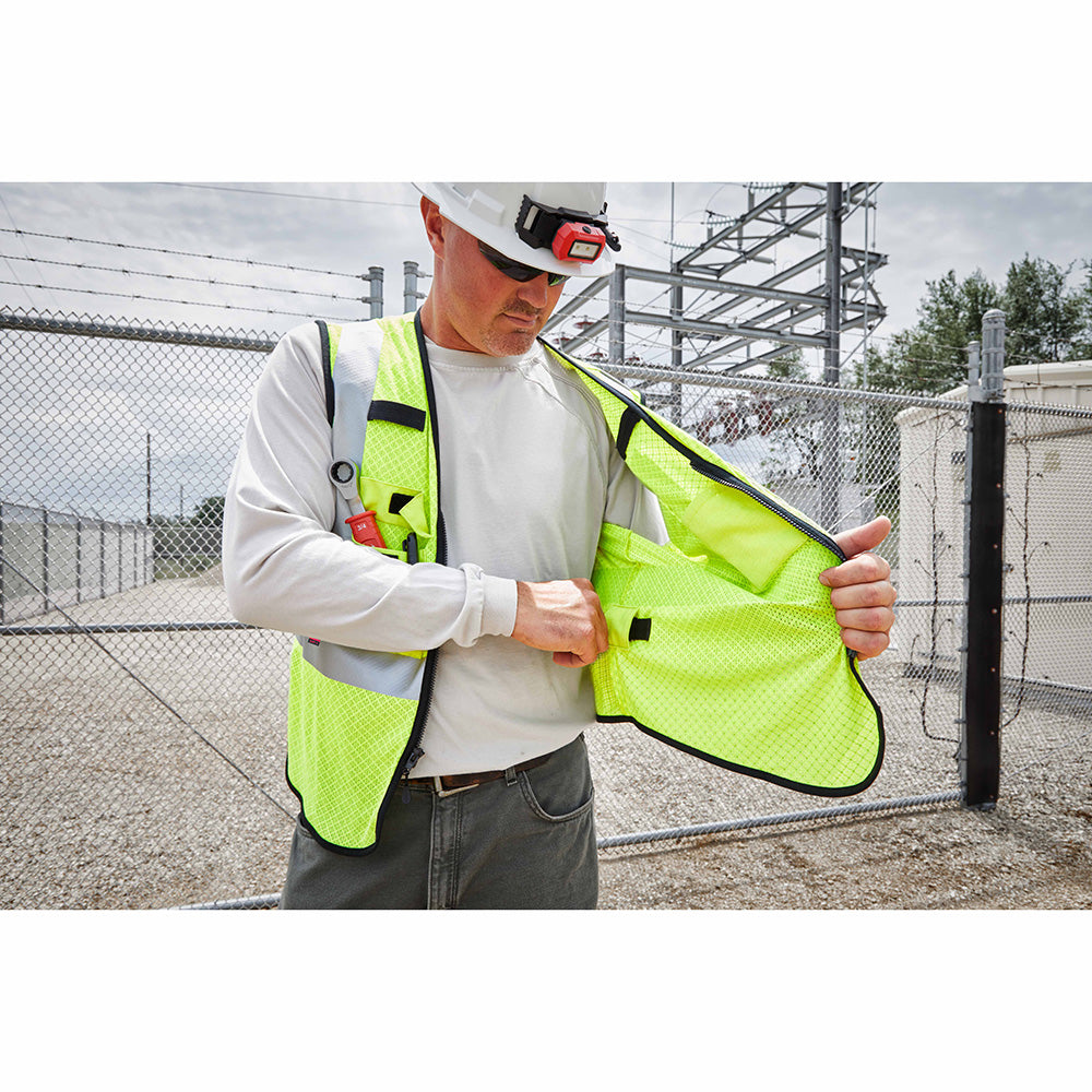 Milwaukee 48-73-5201 AR/FR Cat. 1 Class 2 High Visibility Yellow Mesh Safety Vest - S/M - 7