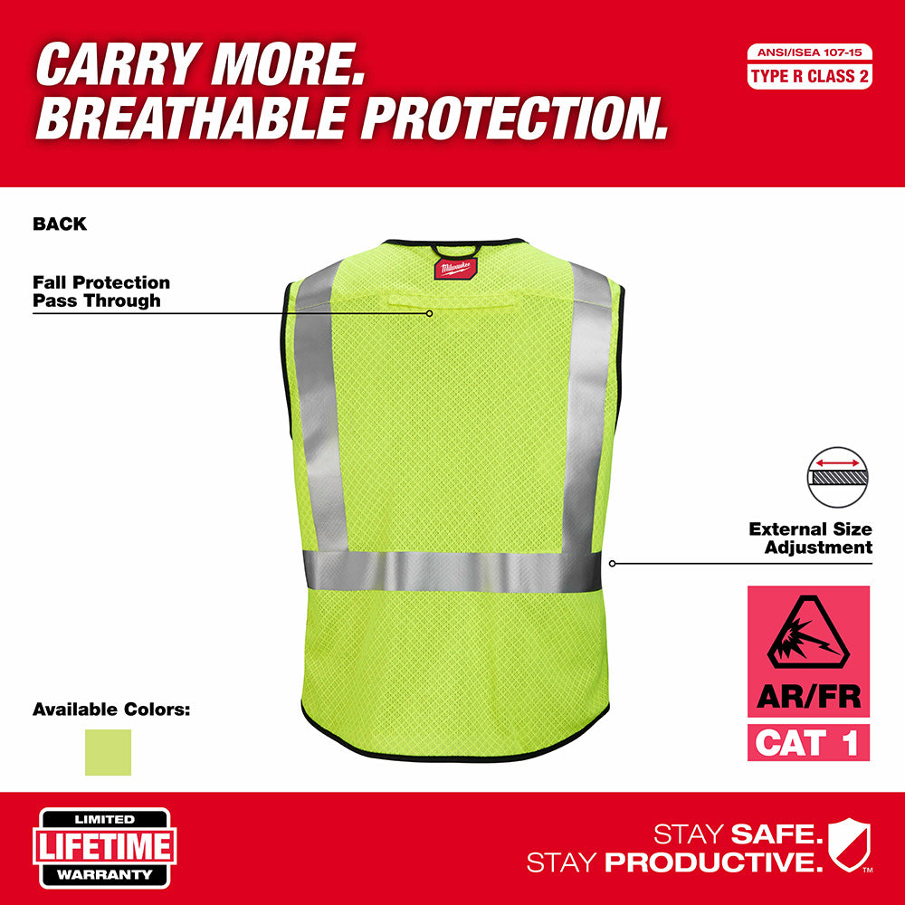 Milwaukee 48-73-5202 AR/FR Cat. 1 Class 2 High Visibility Yellow Mesh Safety Vest - L/XL - 4