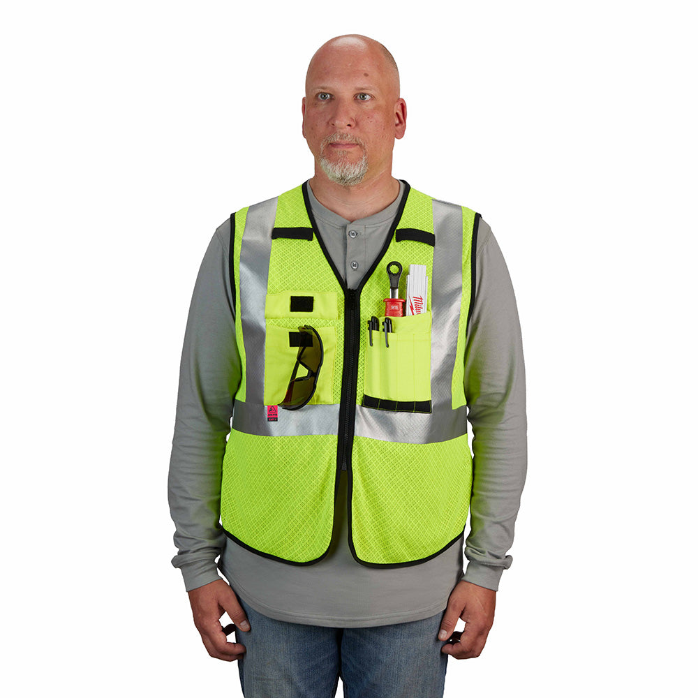 Milwaukee 48-73-5202 AR/FR Cat. 1 Class 2 High Visibility Yellow Mesh Safety Vest - L/XL - 8