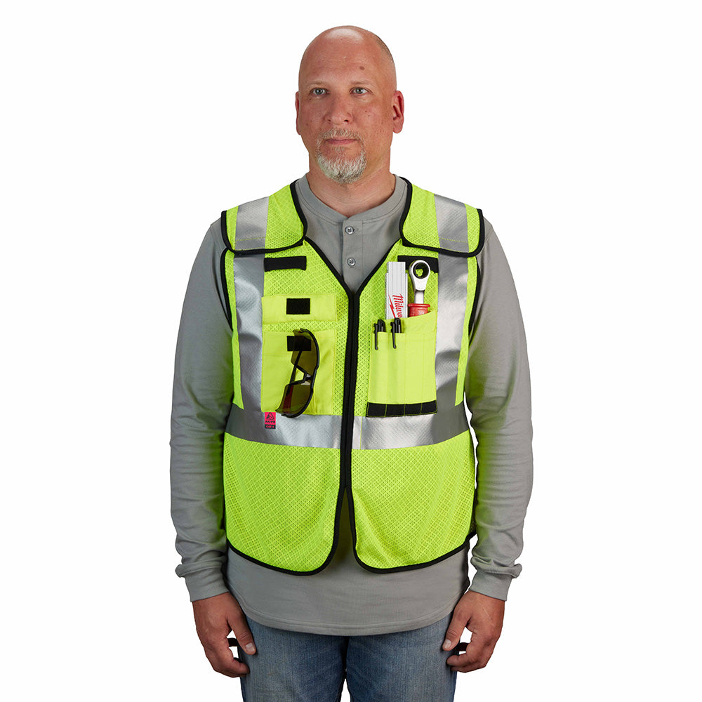 Milwaukee 48-73-5211 AR/FR Cat. 1 Class 2 Breakaway High Visibility Yellow Mesh Safety Vest - S/M - 6