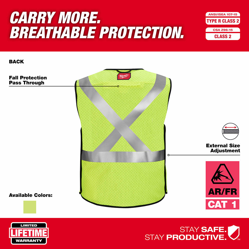 Milwaukee 48-73-5212 AR/FR Cat. 1 Class 2 Breakaway High Visibility Yellow Mesh Safety Vest - L/XL - 5