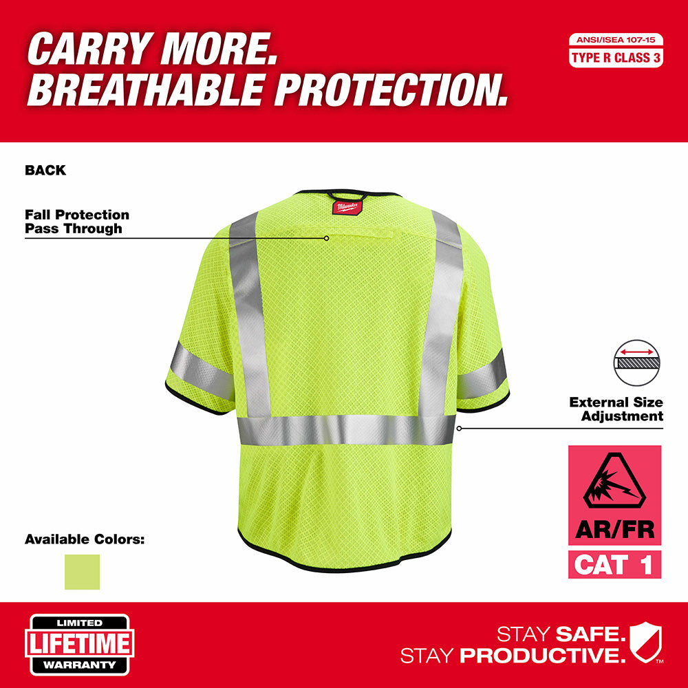 Milwaukee 48-73-5224 AR/FR Cat. 1 Class 3 High Visibility Yellow Mesh Safety Vest - 4XL/5XL - 5