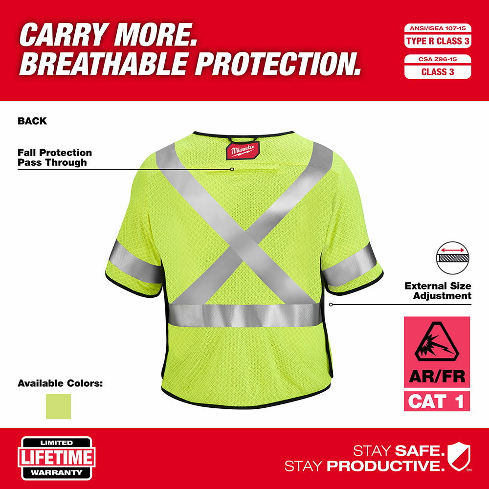 Milwaukee 48-73-5233 AR/FR Cat 1 Class 3 Breakaway High Visibility Yellow Mesh Safety Vest - 2XL/3XL - 6