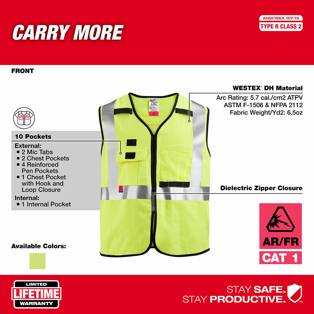 Milwaukee 48-73-5301 AR/FR Cat. 1 Class 2 High Visibility Yellow Safety Vest - S/M - 4