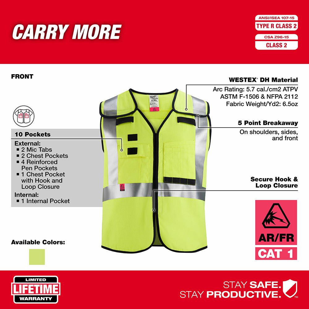 Milwaukee 48-73-5314 AR/FR Cat. 1 Class 2 Breakaway High Visibility Yellow Safety Vest  - 4XL/5XL - 5