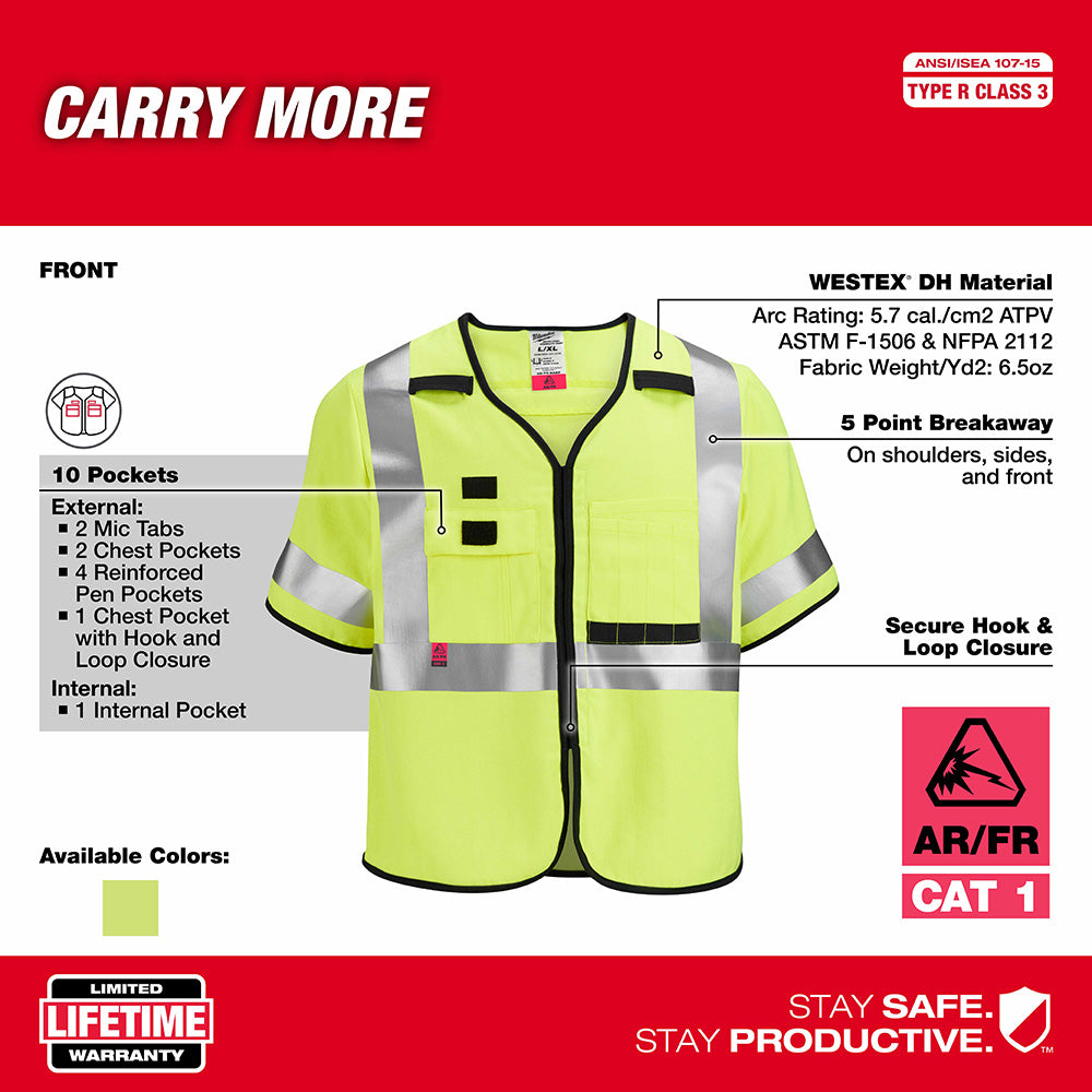 Milwaukee 48-73-5321 AR/FR Cat. 1 Class 3 High Visibility Yellow Safety Vest - S/M - 4