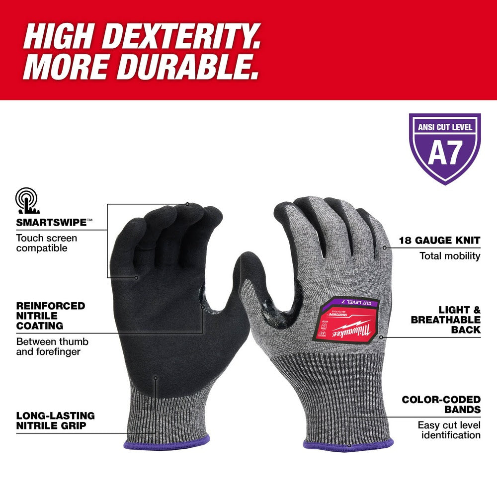 Milwaukee 48-73-7010B 12 Pair Cut Level 7 High-Dexterity Nitrile Dipped Gloves - S - 2