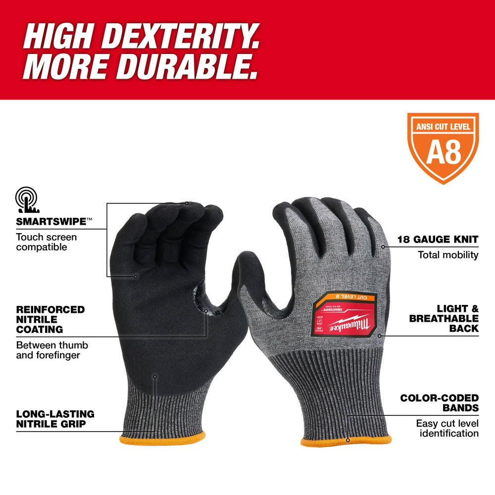 Milwaukee 48-73-7020B 12 Pair Cut Level 8 High-Dexterity Nitrile Dipped Gloves - S - 2