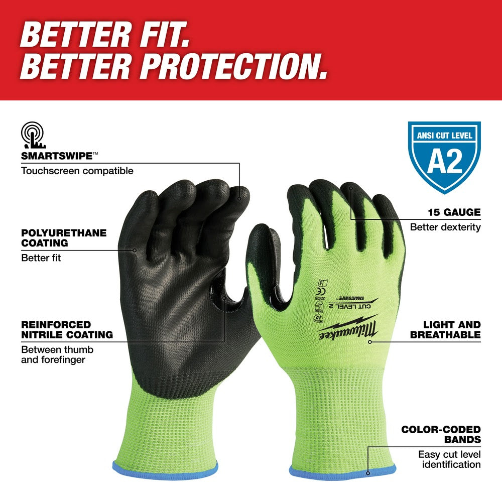 Milwaukee 48-73-8920 High Visibility Cut Level 2 Polyurethane Dipped Safety Gloves - Small - 2