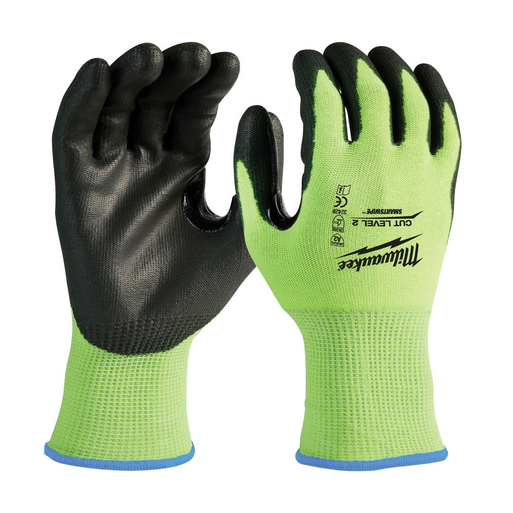 Milwaukee 48-73-8922B 12PK High Visibility Cut Level 2 Polyurethane Dipped Safety Gloves- Large