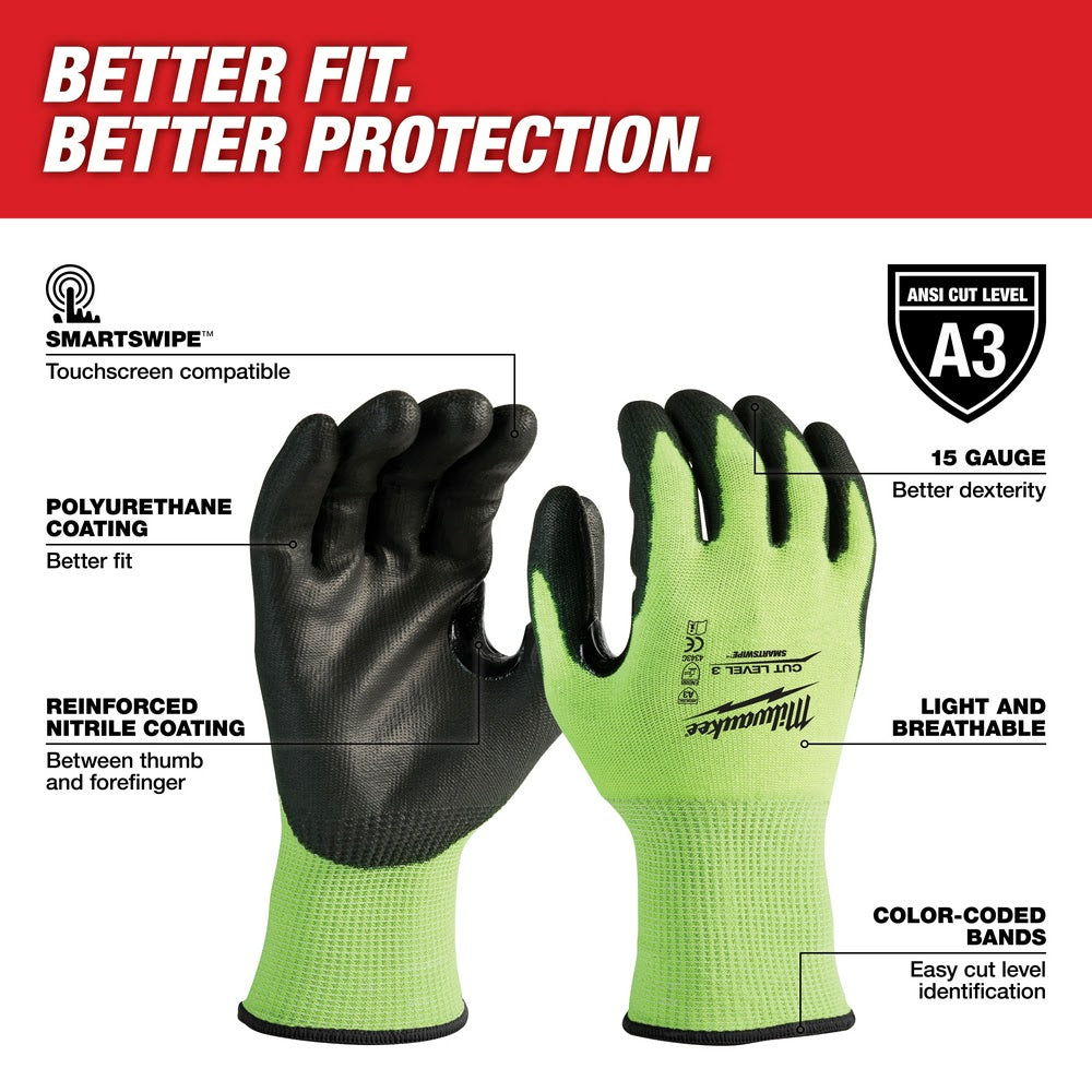 Milwaukee 48-73-8931 High Visibility Cut Level 3 Polyurethane Dipped Safety Gloves - Medium - 2