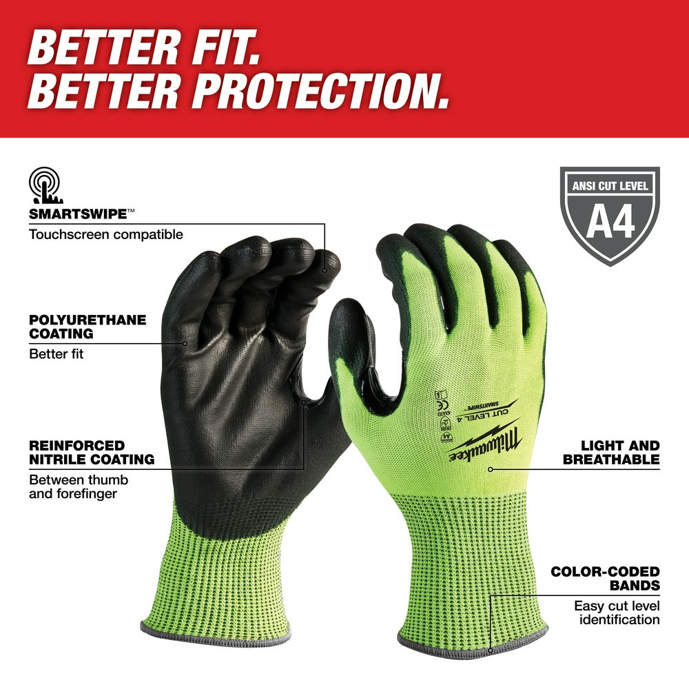 Milwaukee 48-73-8940 High Visibility Cut Level 4 Polyurethane Dipped Safety Gloves - Small - 2