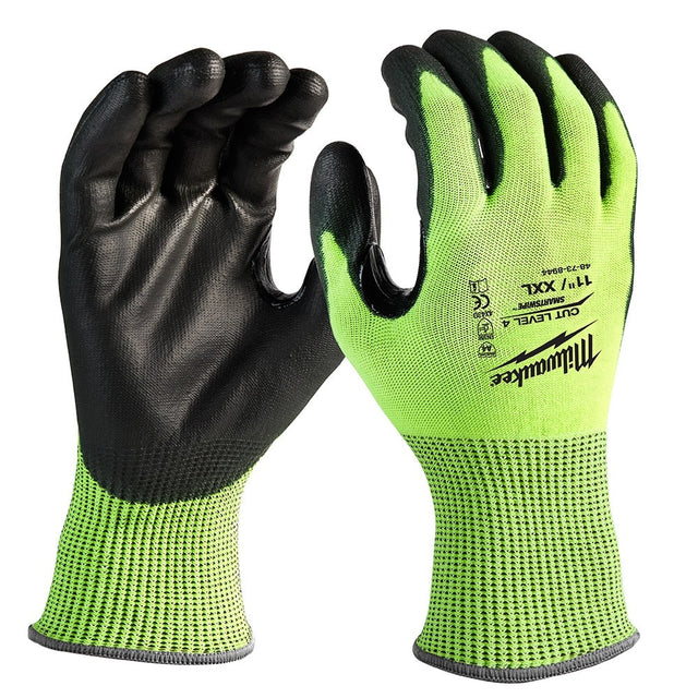 Milwaukee 48-73-8944B 12PK High Visibility Cut Level 4 Polyurethane Dipped Safety Gloves - 2X-Large