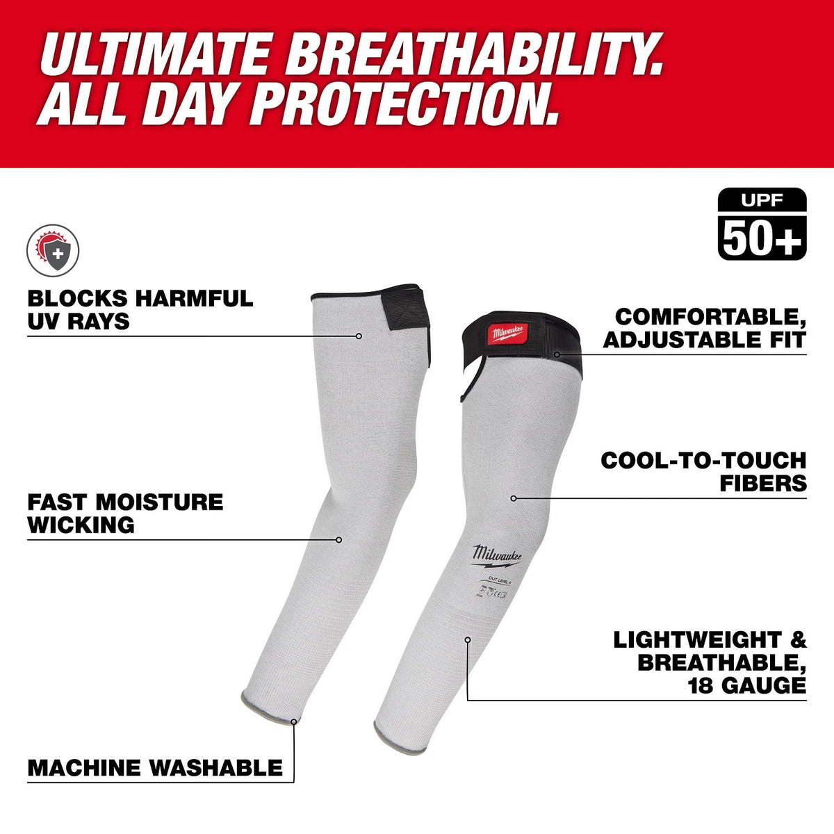 Milwaukee 48-73-9040 Cut Level 4 Protective Sleeves 16" Light and Breathable 18 Gauge - 4
