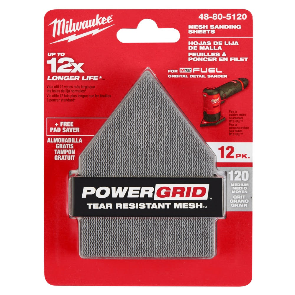 Milwaukee 48-80-5120 120 Grit Mesh Sanding Sheets for M12 FUEL Orbital Detail Sander 12-Pack - 11