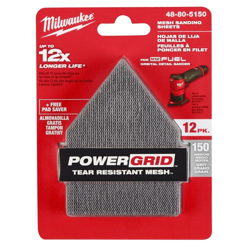 Milwaukee 48-80-5150 150 Grit Mesh Sanding Sheets for M12 FUEL Orbital Detail Sander 12-Pack - 11