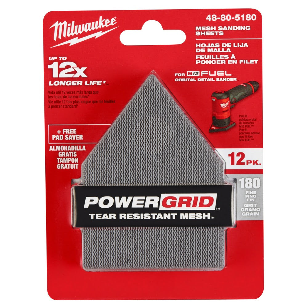 Milwaukee 48-80-5180 180 Grit Mesh Sanding Sheets for M12 FUEL Orbital Detail Sander 12-Pack - 11