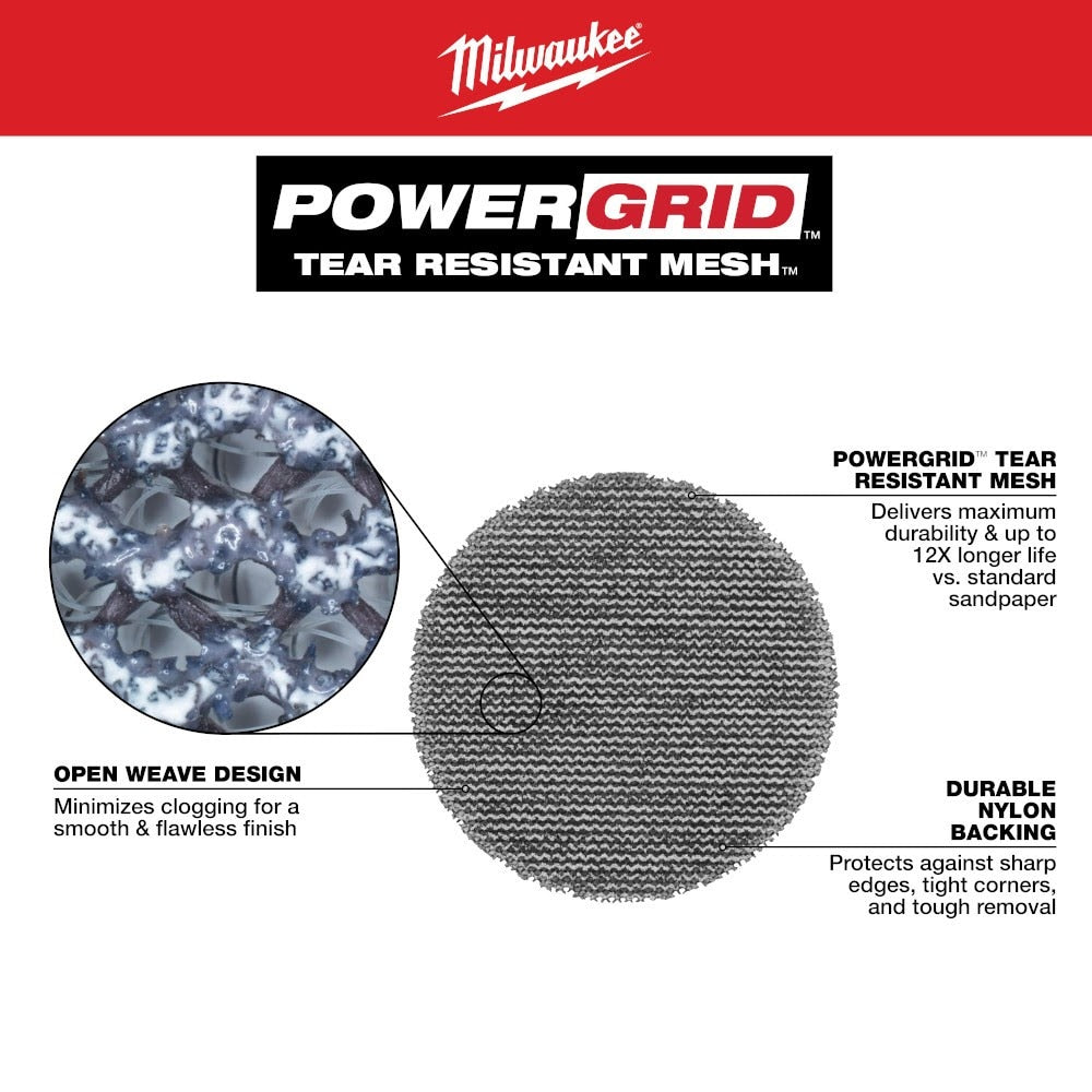 Milwaukee 48-80-6406 3" Assorted 80, 120, 180 Grit Mesh Sanding Discs with POWERGRID Tear Resistant Mesh - 36 pk + 3 Pad Savers - 5