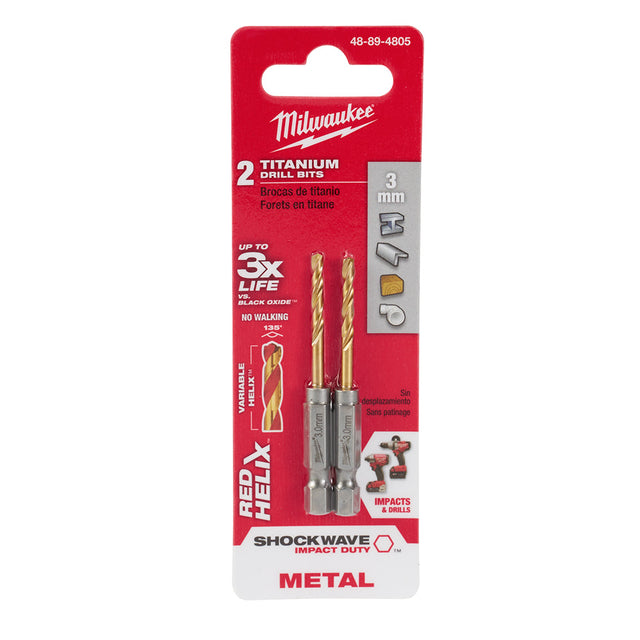 Milwaukee 48-89-4805 3mm Metric Titanium SHOCKWAVE™ Red Helix Bit