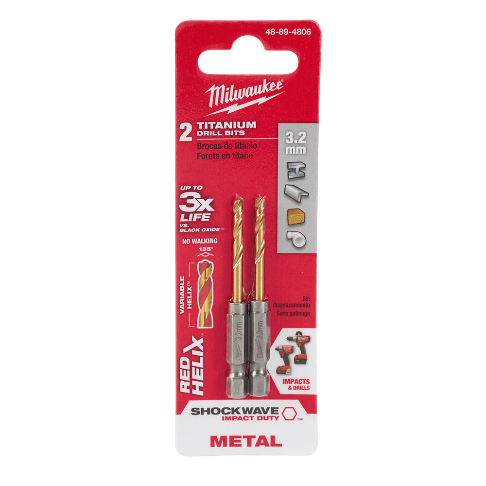 Milwaukee 48-89-4806 3.2mm Metric Titanium SHOCKWAVE™ Red Helix Bit